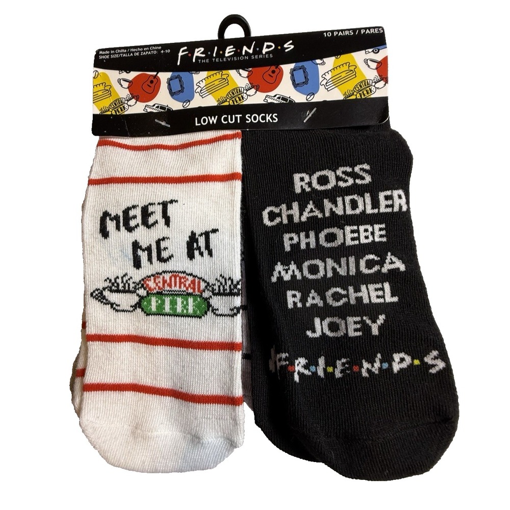 Friends TV Show Women's Low Cut Socks 10-Pack Ross Rachel Chandler Joey Monica